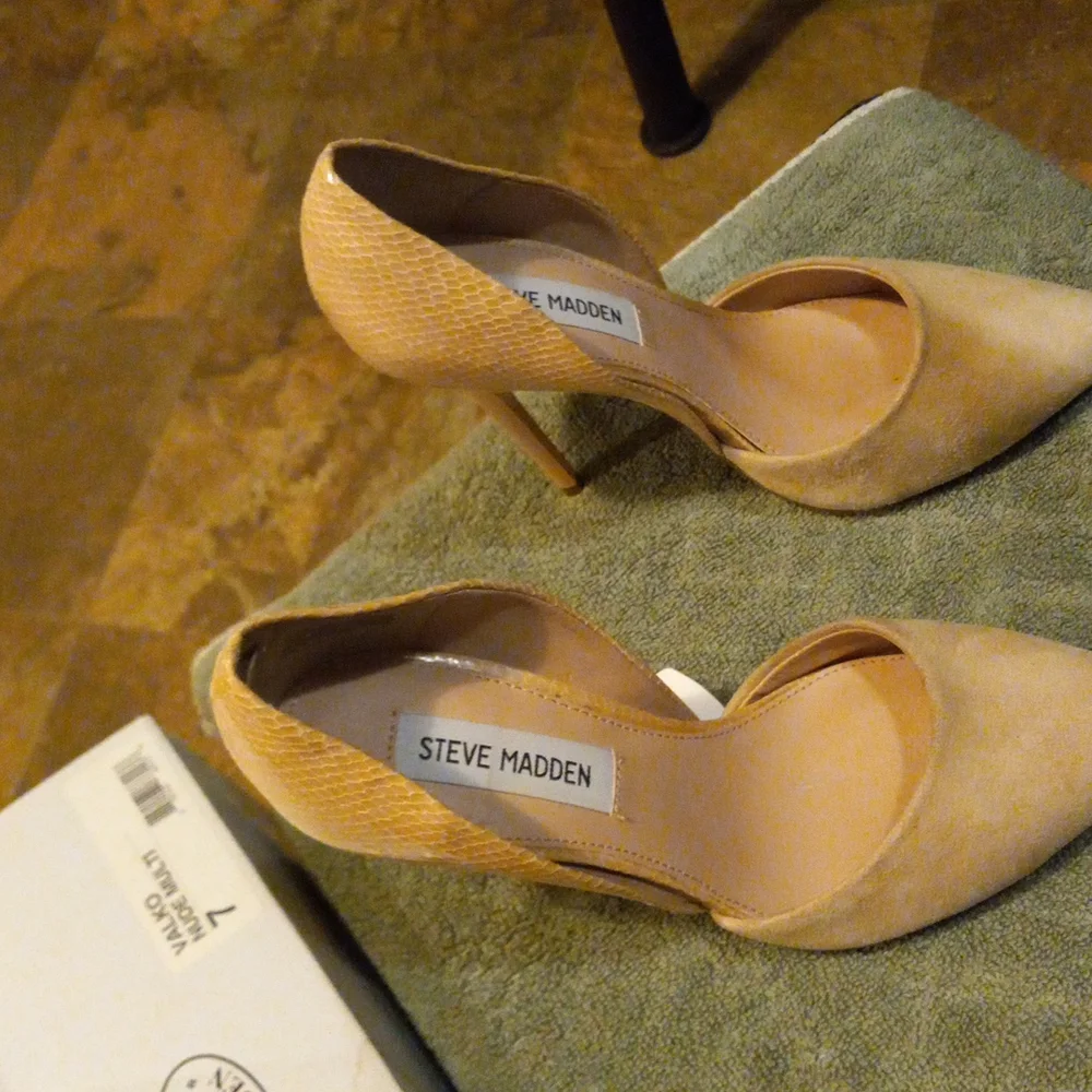 Steve Madden Valko D’Orsay Heels Nude Multi-Color Suede and Snakeskin Size 7 - Picture 10 of 12